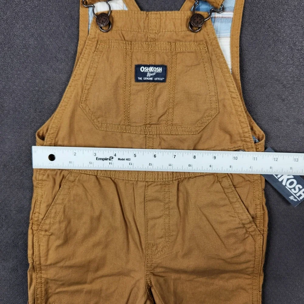 OshKosh B'gosh Overalls Boys 3T Tan Lightweight Flannel Lined Carpenter NEW